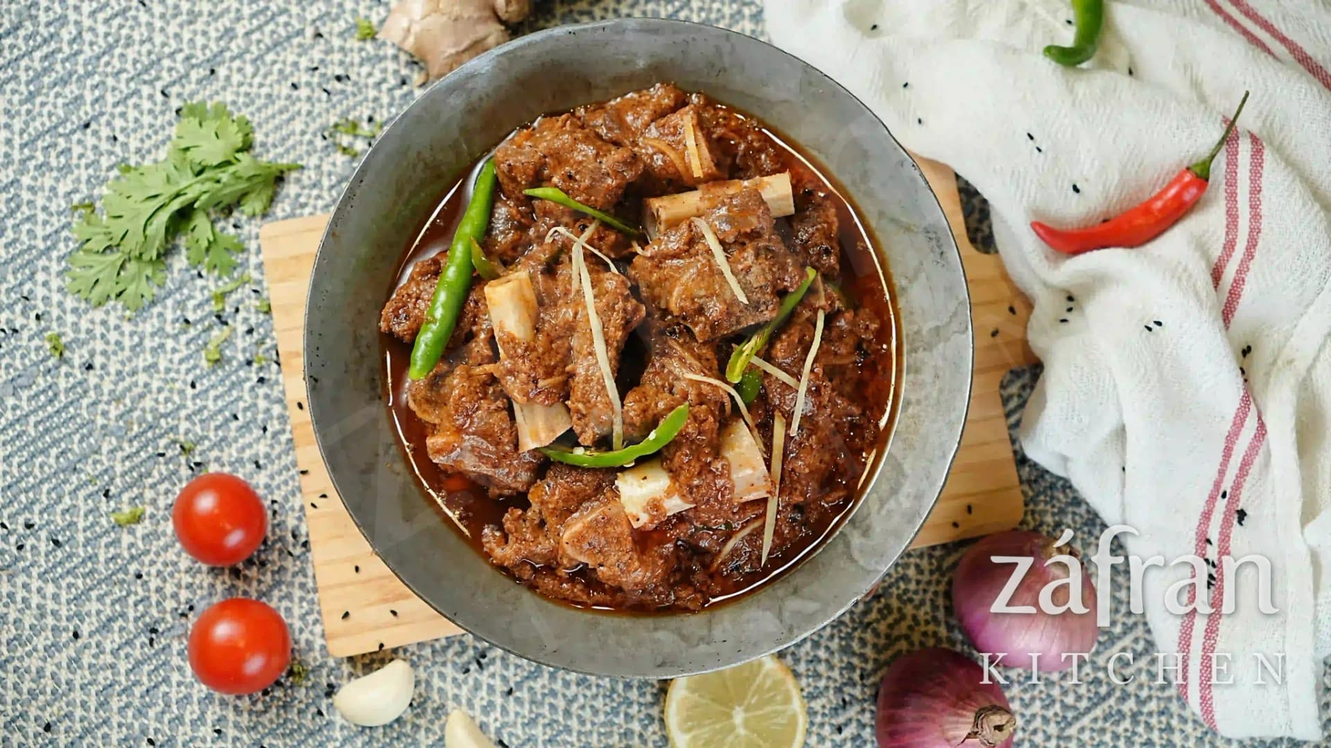 Mutton Charsi karahi finished with ginger and green chilli at Zafran Kitchen, Ajman