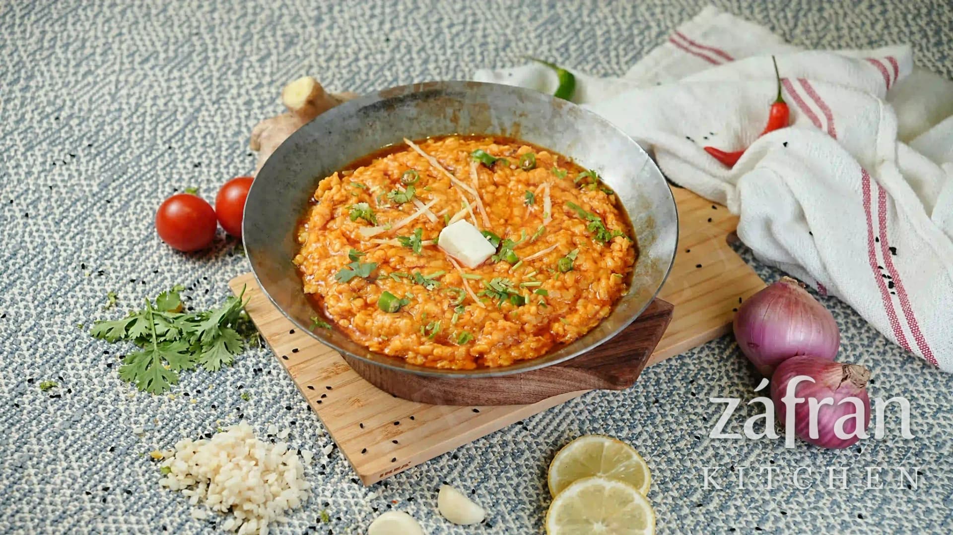 Daal mash finished with butter and ginger, served on the monthly mess at Zafran Kitchen Ajman